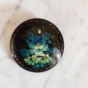 Russian Handpainted Black Lacquer Brooch